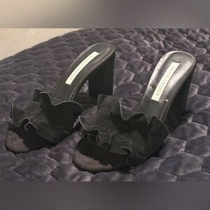 WAYNE COOPER Elegant Black Ruffle 3-1/2 Inch Heels - Size 39